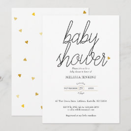 Convite Chic Script Corações Dourados Chá de Bebê / Sprink