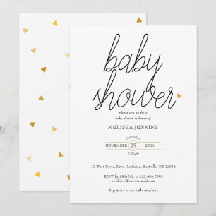 Convite Chic Script Corações Dourados Chá de Bebê / Sprink