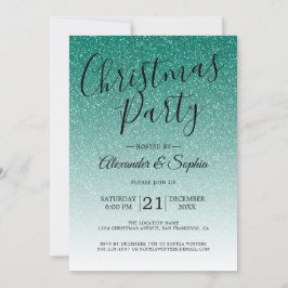 Convite Chic Script Green Glitter Festa de Natal do Ombre