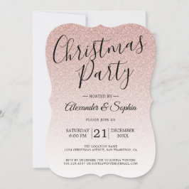 Convite Chic Script Rosa Glitter Ombre Festa de Natal Inv