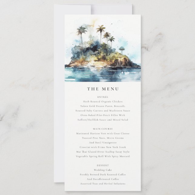 Convite Chic Seascape Palm Tree Island Menu Card (Frente)