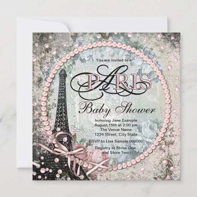 Convite Chic Shabby Paris Baby Shower (Frente)