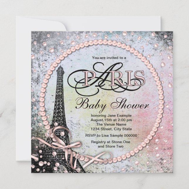 Convite Chic Shabby Paris Baby Shower (Frente)