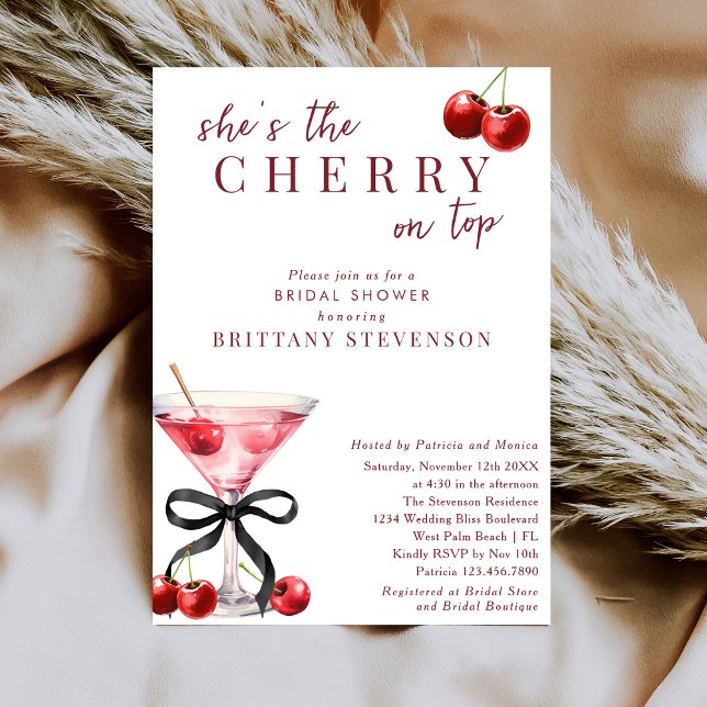 Convite Chic She's The Cherry On Top Martini Bridal Shower (Criador carregado)