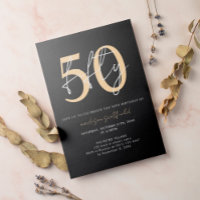 Chic Simple Minimalist Black 50th Birthday, preto