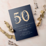 Convite Chic Simple Minimalist Blue 50th Birthday<br><div class="desc">Simples Chic Minimalista Azul Dourado 50º Convite de Aniversário</div>