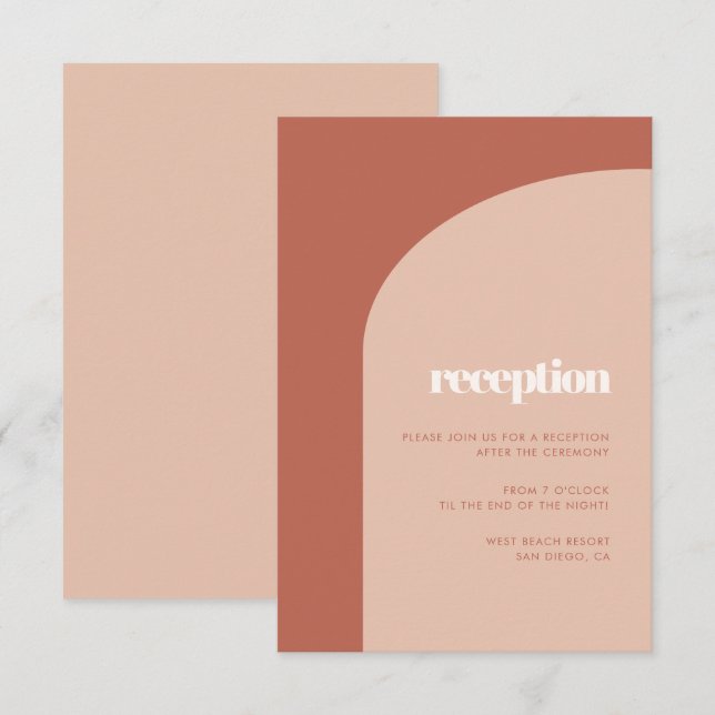 Convite Chic simples arco de terracota de pêssego na recep (Frente/Verso)