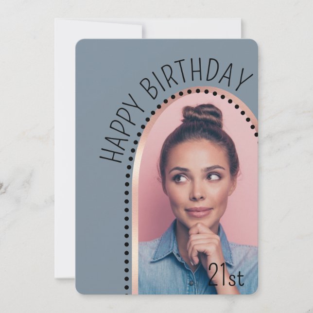 Convite Chic Simples Qualquer Foto De Arco Dourado De Rosa (Frente)