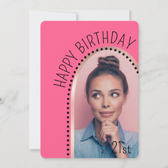 Convite Chic Simples Qualquer Foto De Arco Dourado De Rosa (Frente)