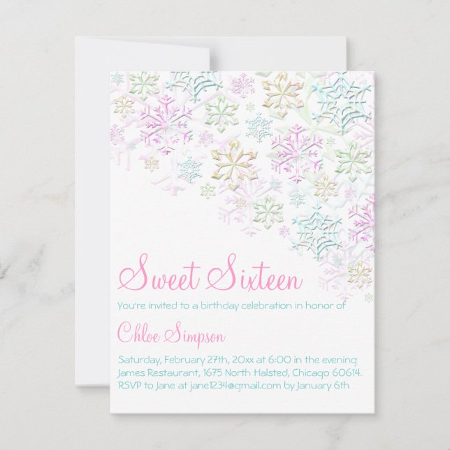 Convite Chic Snowflake Sweet16 (Frente)