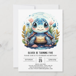 Convite Chic sob o mar Blue Turtle Boy Aniversário