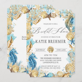 Convite Chic sob o mar Chá de panela de Sereia Azul Dourad