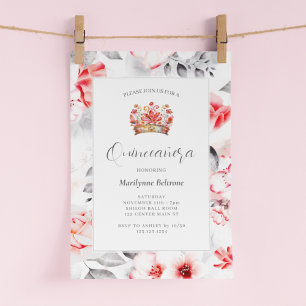 Convite Chic Sofisticado Quinceañera Floral Vermelho