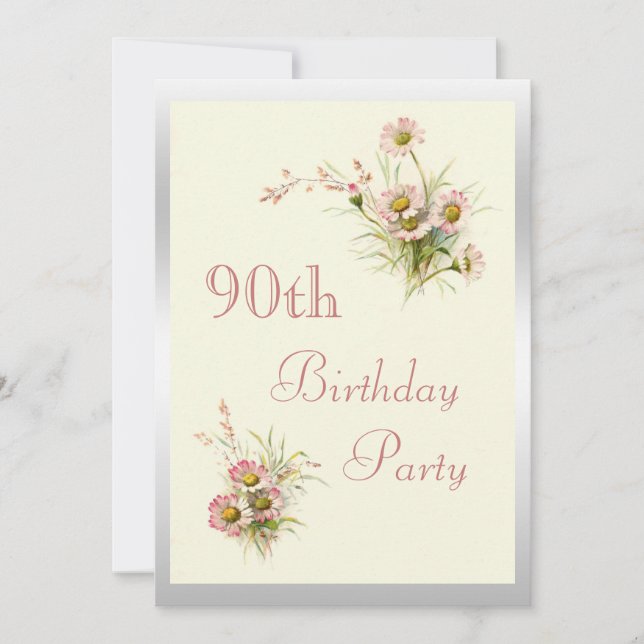 Convite Chic Spring Flowers 90 Birthday (Frente)