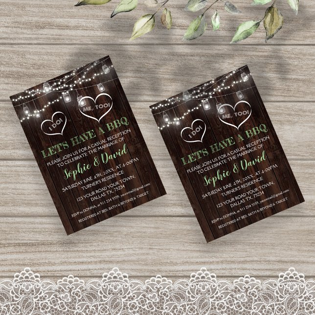 Convite Chic String Lights Mason Jar Old Barn I DO CHURRAS (I do bbq wedding invitation, string lights, wood, modern trendy wedding typography)