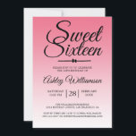 Convite Chic Summer Pink Ombre Sweet 16 16th Birthday<br><div class="desc">Um design cor-de-rosa-chic, doce convite de 16 anos. O rosa brilhante desaparece sobre um fundo branco. O texto "Doce Dezesseis" a preto é definido na escrita moderna. A limonada cor-de-rosa é usada para este design. Elegante 16.º convite de aniversário para um doce e sexagenário glamouroso, perfeito para ela, a modista...</div>