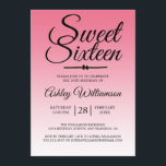 Convite Chic Summer Pink Ombre Sweet 16 16th Birthday<br><div class="desc">Um design cor-de-rosa-chic, doce convite de 16 anos. O rosa brilhante desaparece sobre um fundo branco. O texto "Doce Dezesseis" a preto é definido na escrita moderna. A limonada cor-de-rosa é usada para este design. Elegante 16.º convite de aniversário para um doce e sexagenário glamouroso, perfeito para ela, a modista...</div>