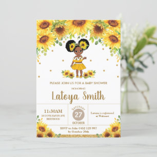 Convite Chic Sunflower African American Girl Chá de frald