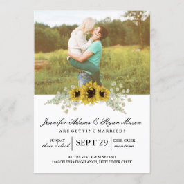 Convite Chic Sunflower Watercolor e Photo Casamento