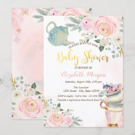 Convite Chic Tea Cup Pink Flowers Chá de fraldas