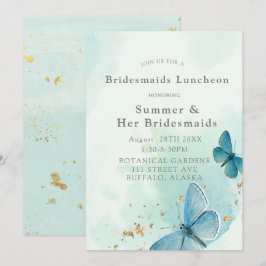 Convite Chic Teal Blue Butterflies Bridesmaids Luncheid