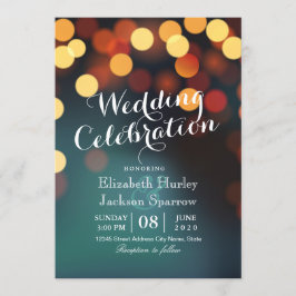 Convite Chic Teal Dourado Bokeh Glitter String Luzes Casam