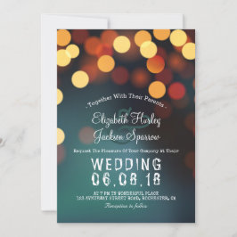 Convite Chic Teal Dourado Bokeh Glitter String Luzes Casam