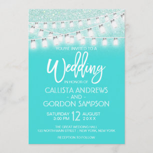 Convite Chic Teal Mason Jar String Luz O Casamento Da Larg