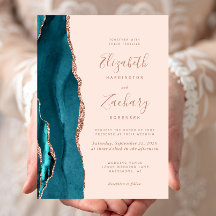 Chic Teal Rose Gold Ágata Rosa Pálido Casamento