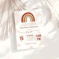 Chic Terracotta Boho Rainbow Clouds Aniversário