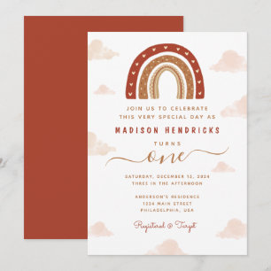 Convite Chic Terracotta Boho Rainbow Clouds Aniversário