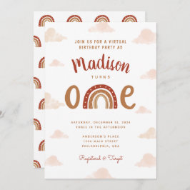 Convite Chic Terracotta Rainbow Primeiro Aniversário