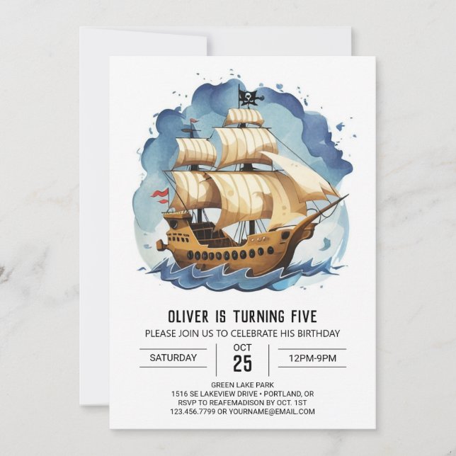 Convite Chic Treasure Map Children Pirata Aniversário (Frente)