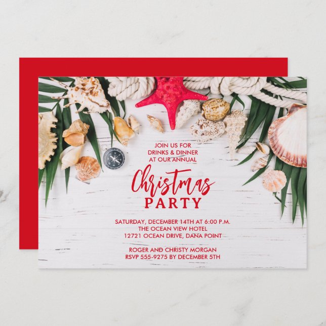 Convite Chic Tropical Merry Christmas Party (Frente/Verso)