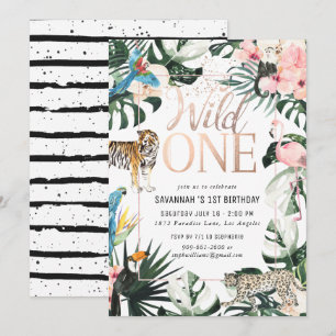 Convite Chic Tropical Uma Festa de aniversário Selvagem