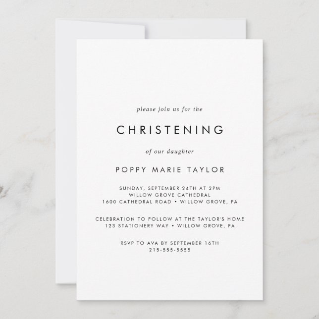 Convite Chic Typografia Christening (Frente)