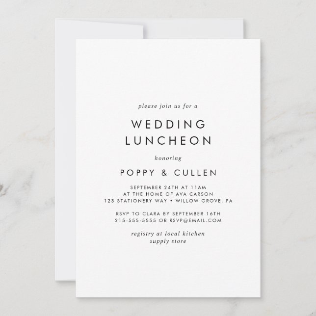 Convite Chic Typografia Wedding Luncheon (Frente)