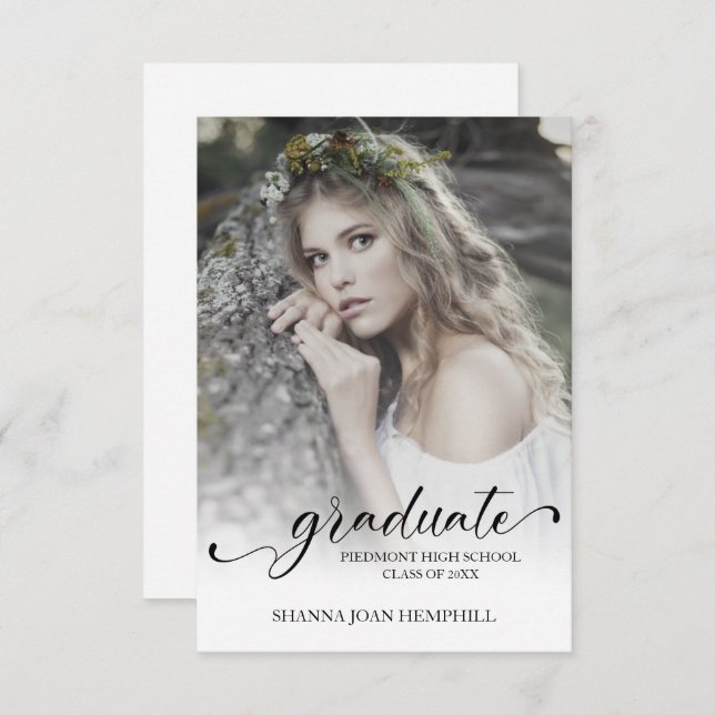 Convite Chic Typography Script Graduate School Graduation (Frente/Verso)