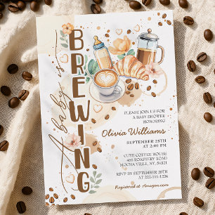 Convite Chic Um Bebê Está Fazendo Café Chá de fraldas Brun