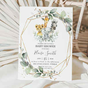 Convite Chic Vegetação Selva Animais Chã de Bebê Neutro