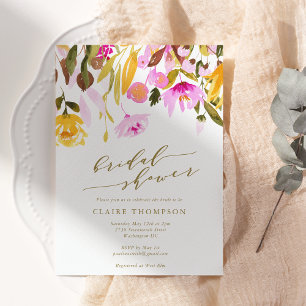 Convite Chic Verão Rosa Floral Aquarela Chá de Noiva