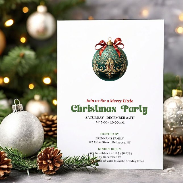 Convite Chic Victorian Christmas Bauble Holiday Invite (Chic Victorian Christmas Angel Holiday Invite)