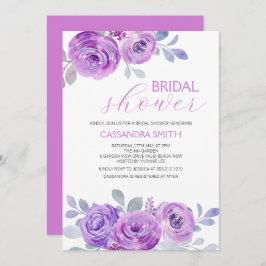 Convite Chic Violet Rose Greenery Floral Bridal Shower 