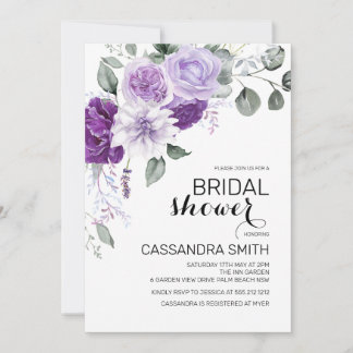 Convite Chic Violeta Roxo Floral Bridal Shower 