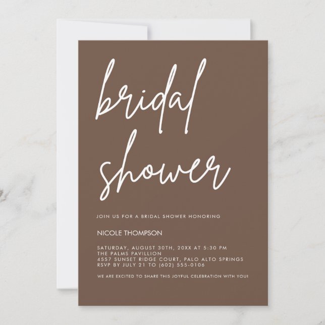 Convite Chic Warm Mocha Modern Bridal Shower Invitation  (Frente)