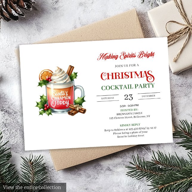 Convite Chic Watercolor editable Christmas cocktails party (Watercolor editable Christmas cocktails party invitation

)