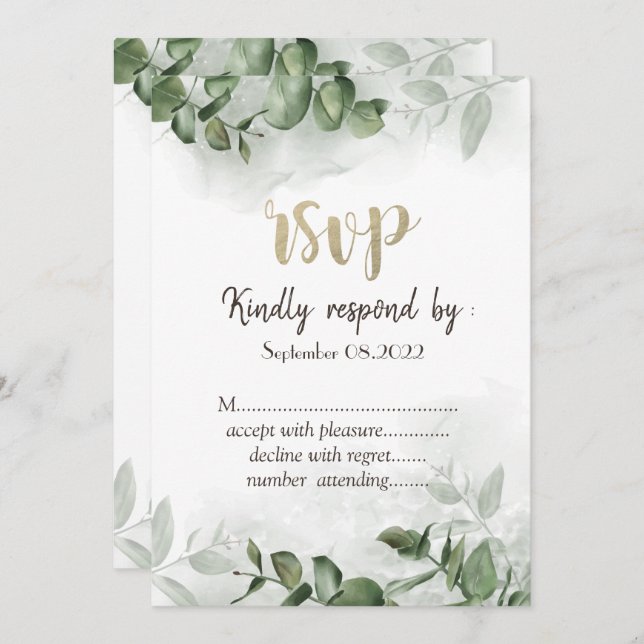 Convite Chic Watercolor Eucalyptus Greenery RSVP (Frente/Verso)
