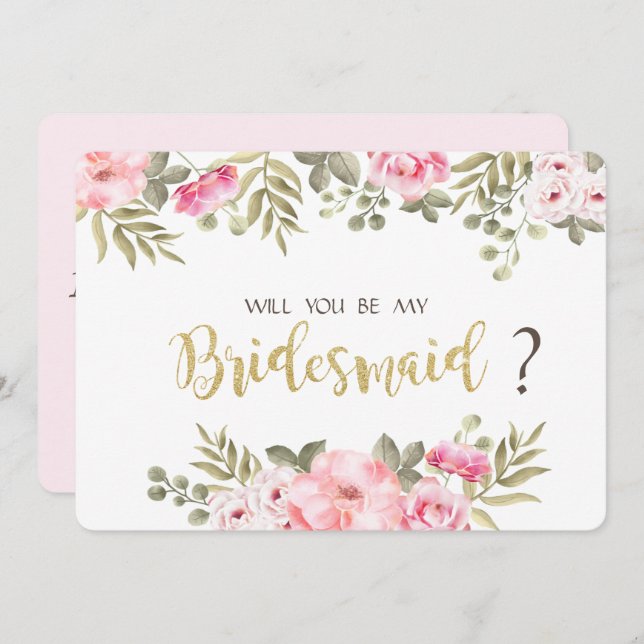 Convite Chic Watercolor Floral Bridesmaid Card (Frente/Verso)