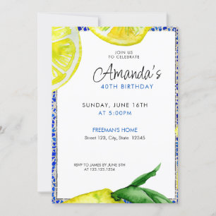 Convite Chic Watercolor Lemon aniversário de 40 anos