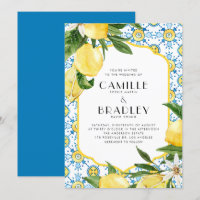 Chic Watercolor Lemon Mediterranean Summer Wedes